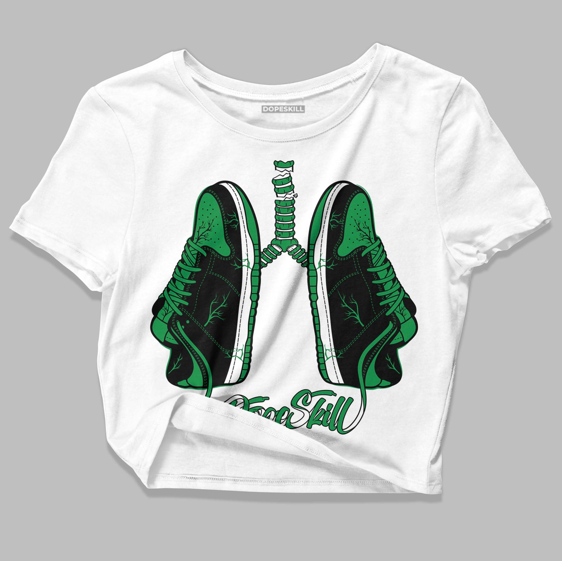 Jordan 1 Low Lucky Green DopeSkill Women's Crop Top Breathe Graphic Streetwear - White