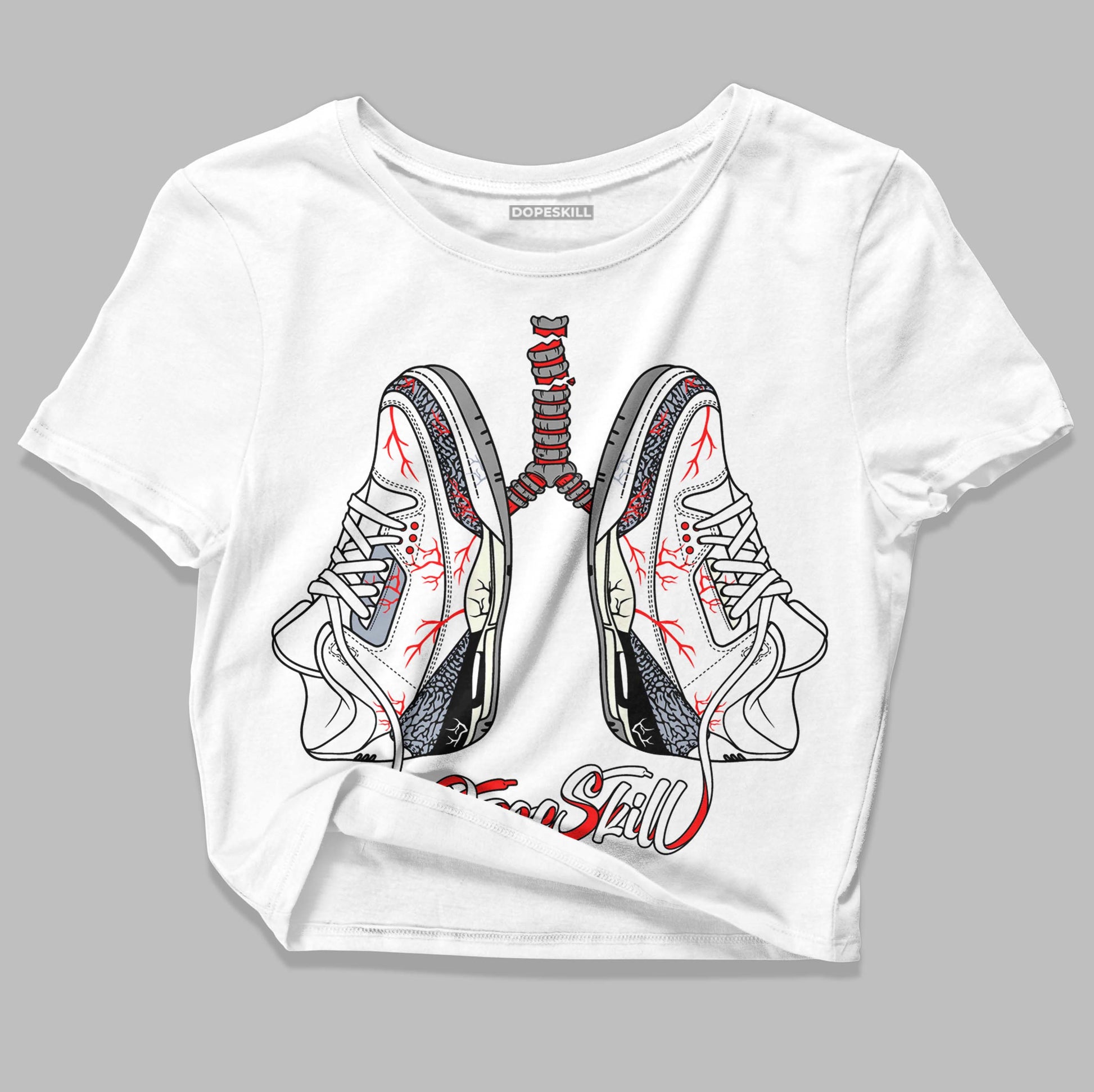 Jordan 3 Retro White Cement Reimagined DopeSkill Women's Crop Top Breathe Graphic Streetwear - White