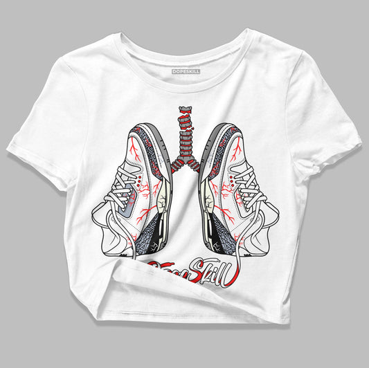 Jordan 3 Retro White Cement Reimagined DopeSkill Women's Crop Top Breathe Graphic Streetwear - White