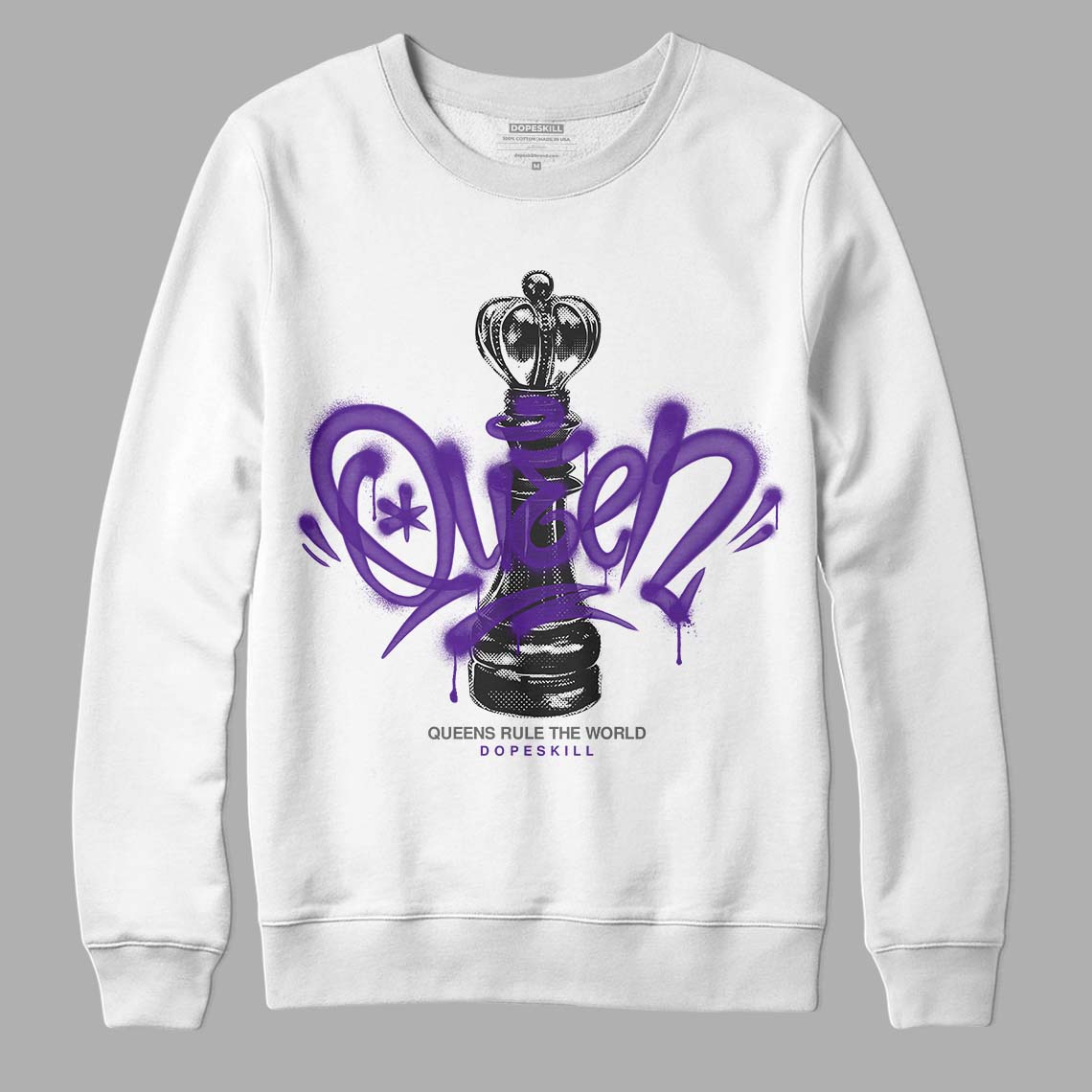 Jordan 3 Dark Iris DopeSkill Sweatshirt Queen Chess Graphic Streetwear - White