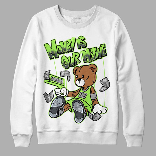 Green Bean 5s DopeSkill Sweatshirt Money Is Our Motive Bear Graphic - White 