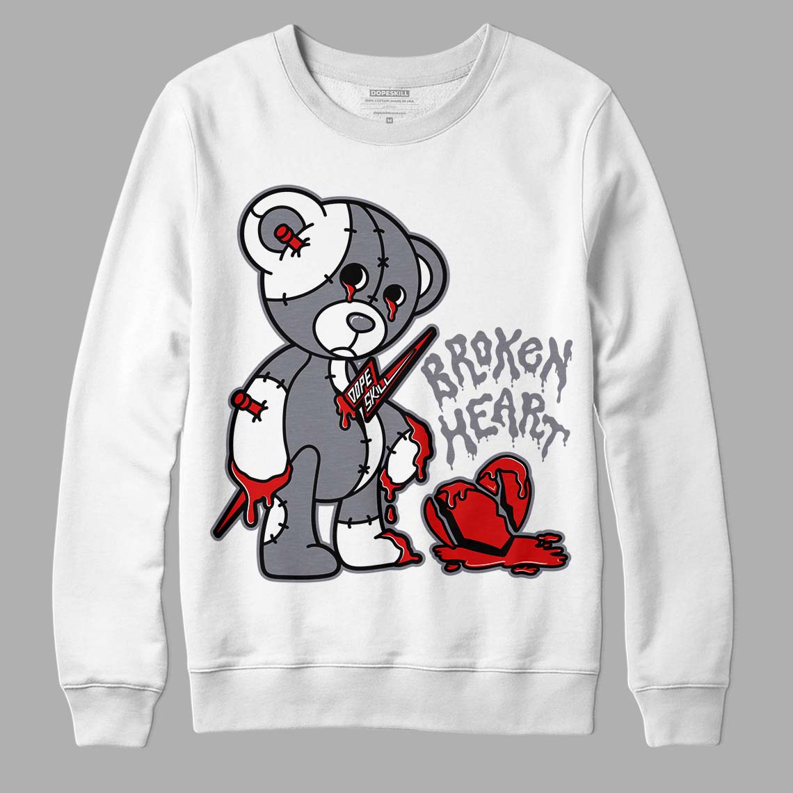 Fire Red 9s DopeSkill Sweatshirt Broken Heart Graphic - White 