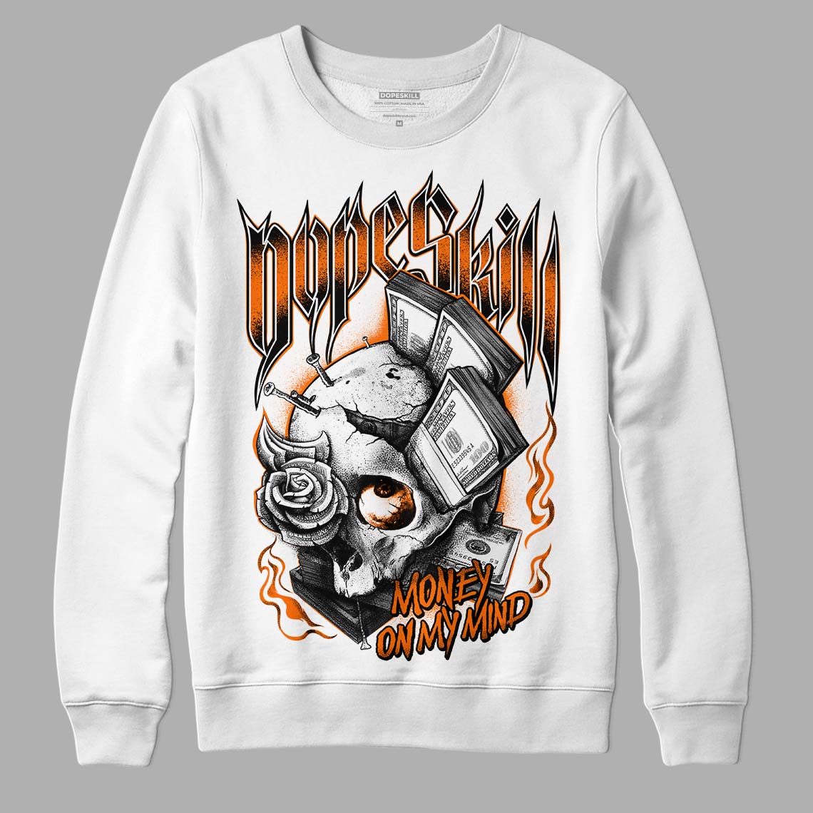 Orange Black White DopeSkill Sweatshirt Money On My Mind Graphic - White 