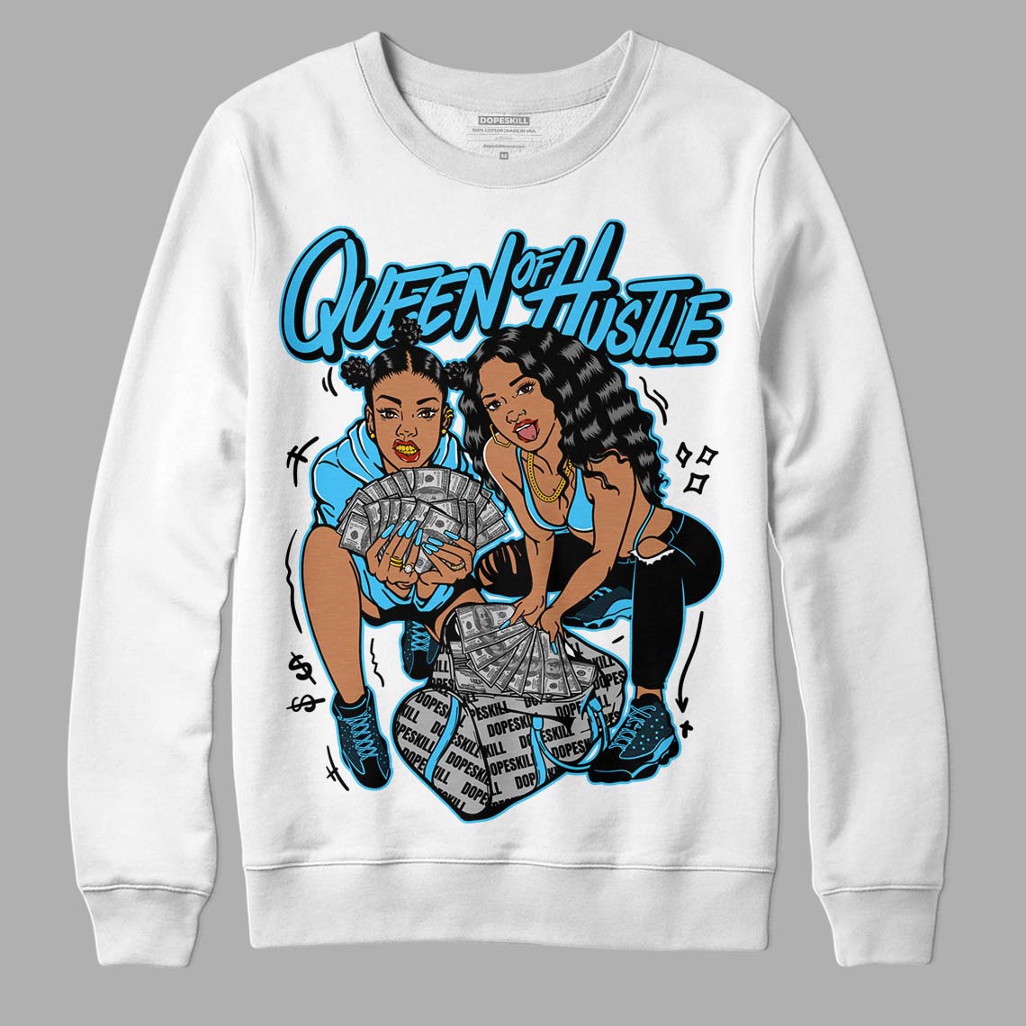 University Blue 13s DopeSkill Sweatshirt Queen Of Hustle Graphic - White 
