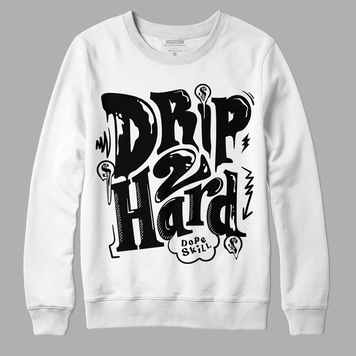  Jordan 1 High 85 Black White DopeSkill Sweatshirt Drip Too Hard Graphic Streetwear - White 