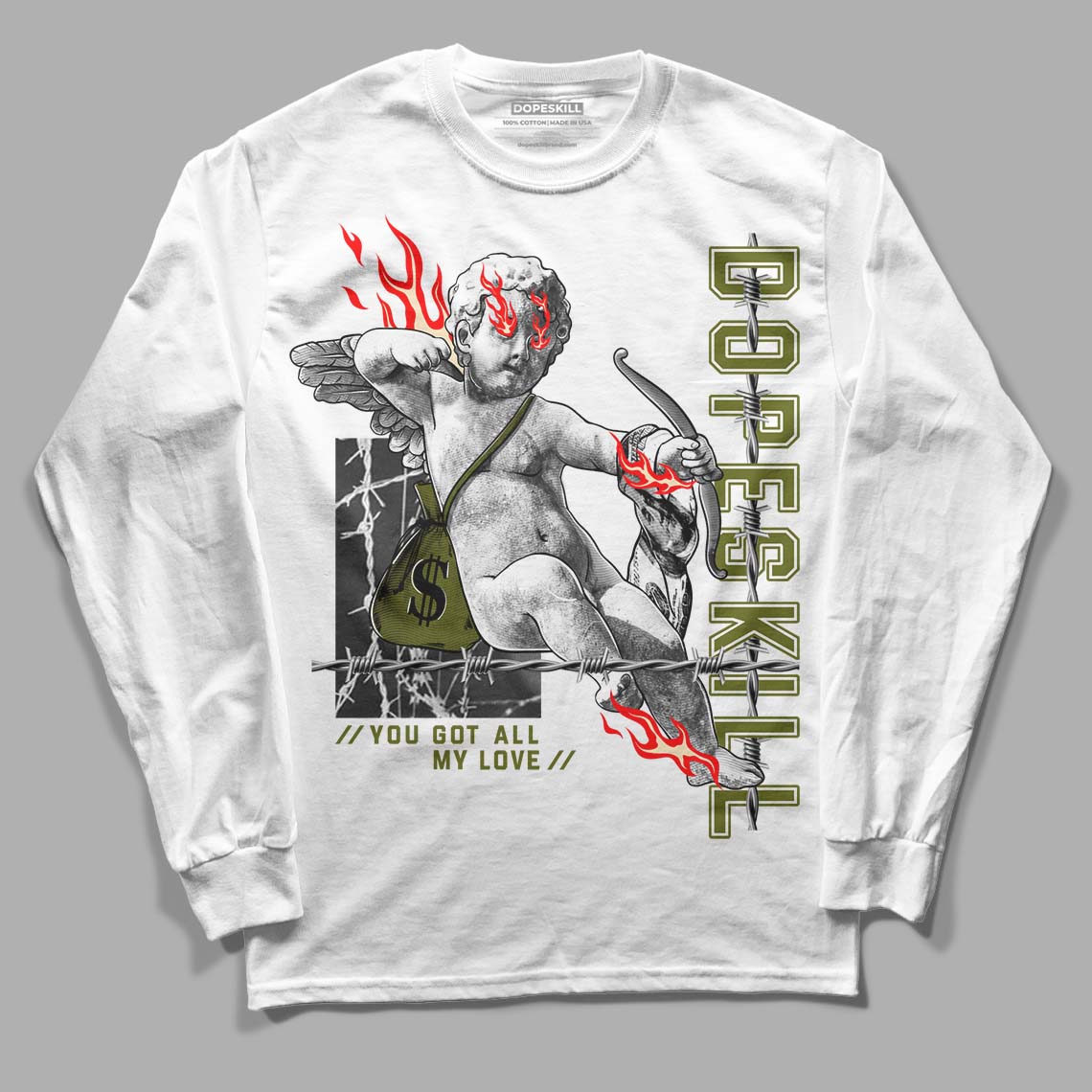 Travis Scott x Jordan 1 Low OG “Olive” DopeSkill Long Sleeve T-Shirt You Got All My Love Graphic Streetwear - White