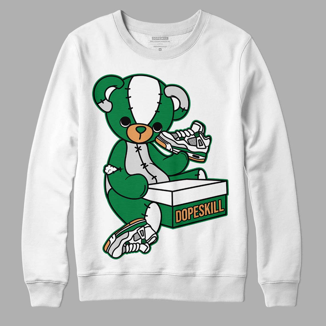 Nike SB x Jordan 4 “Pine Green” DopeSkill Sweatshirt Sneakerhead BEAR Graphic Streetwear - White