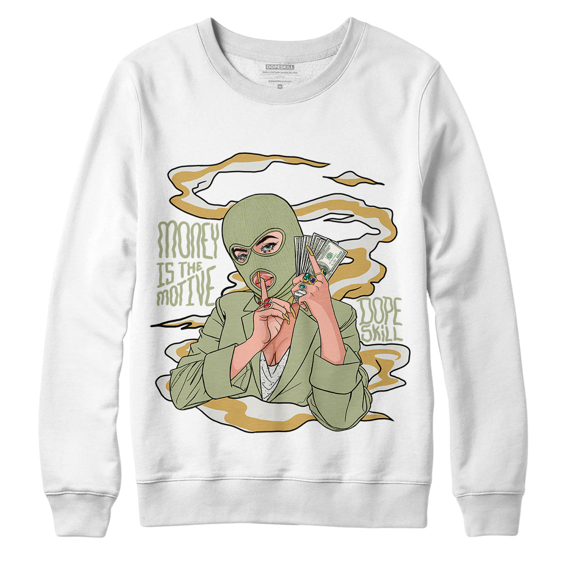 Jordan 5 Jade Horizon DopeSkill Sweatshirt Money Is The Motive Graphic - White