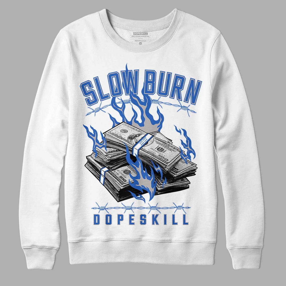 True Blue 1s DopeSkill Sweatshirt Slow Burn Graphic - White