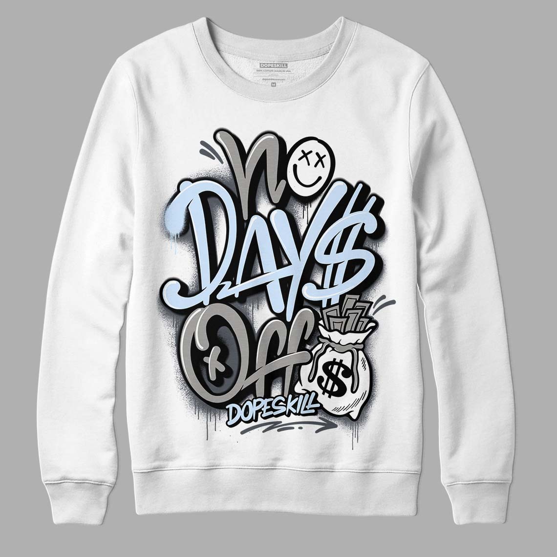 Cool Grey 11s DopeSkill Sweatshirt No Days Off Graphic, hiphop tees, grey graphic tees, sneakers match shirt - White 