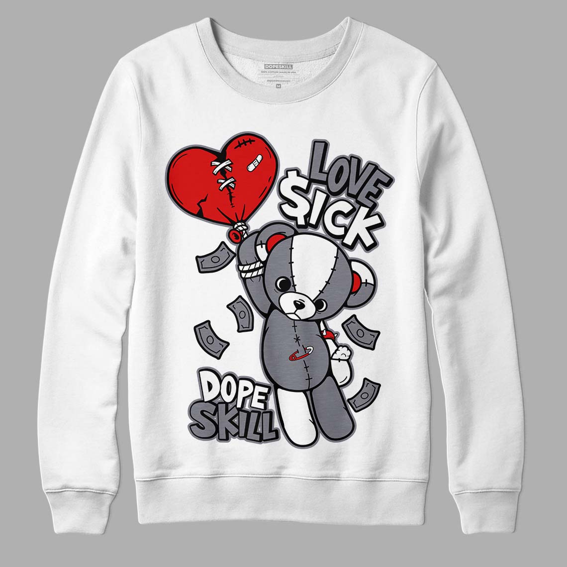 Fire Red 9s DopeSkill Sweatshirt Love Sick Graphic - White 