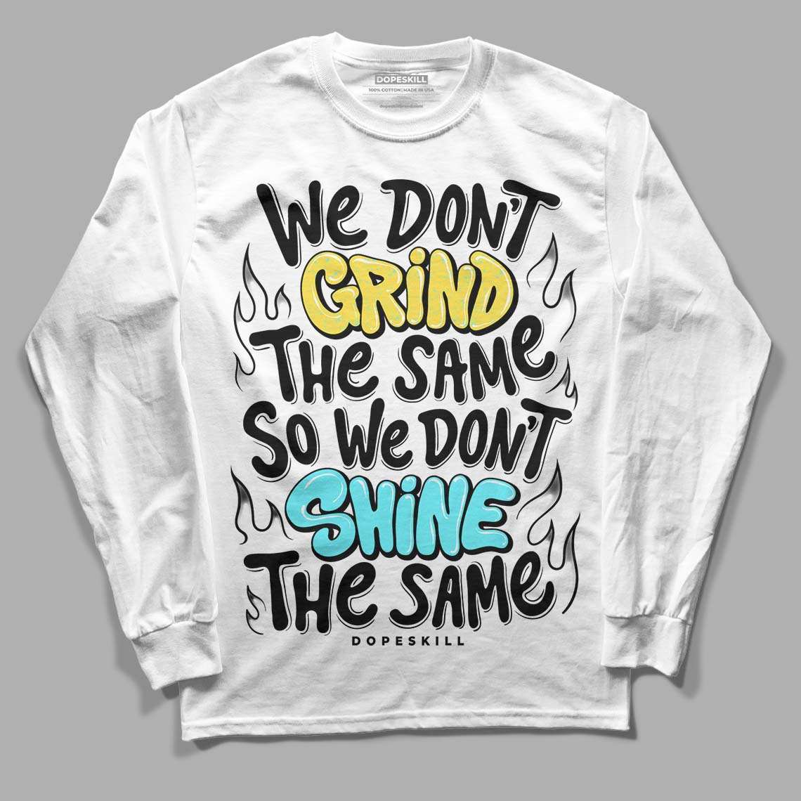 Jordan 5 Aqua DopeSkill Long Sleeve T-Shirt Grind Shine Graphic Streetwear  - White 