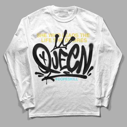 Aqua 5s DopeSkill Long Sleeve T-Shirt Queen Graphic - White 