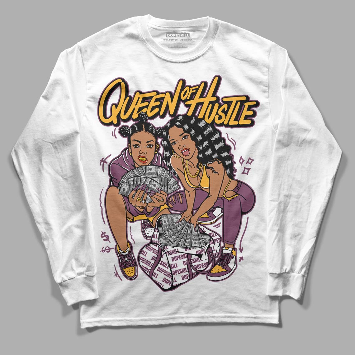 Brotherhood 1s High OG DopeSkill Long Sleeve T-Shirt Queen Of Hustle Graphic - White