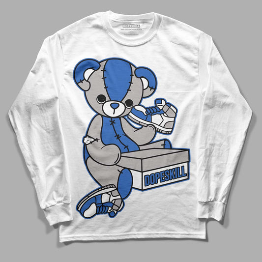 True Blue 1s DopeSkill Long Sleeve T-Shirt Sneakerhead BEAR Graphic - White