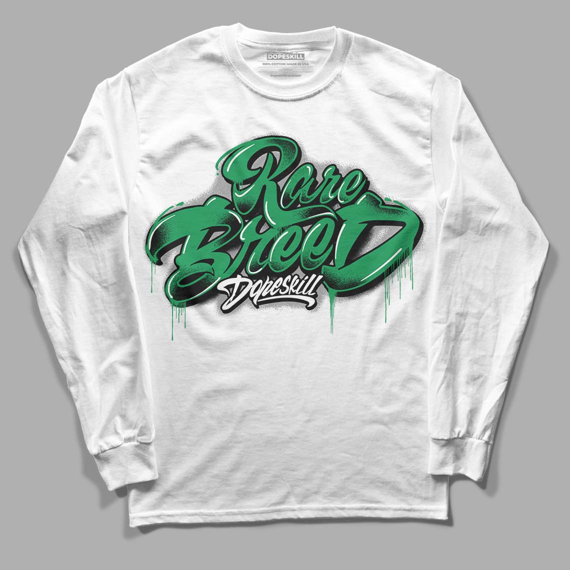 Jordan 1 Low Lucky Green DopeSkill Long Sleeve T-Shirt Rare Breed Type Graphic Streetwear - White