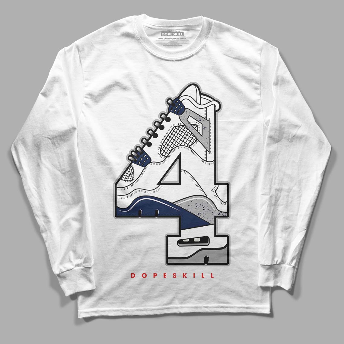 Midnight Navy 4s DopeSkill Long Sleeve T-Shirt No.4 Graphic - White