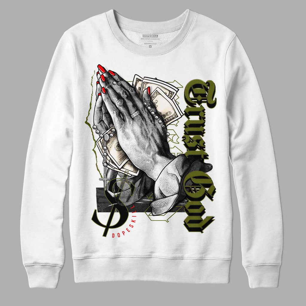 Travis Scott x Jordan 1 Low OG “Olive” DopeSkill Sweatshirt Trust God Graphic Streetwear - White