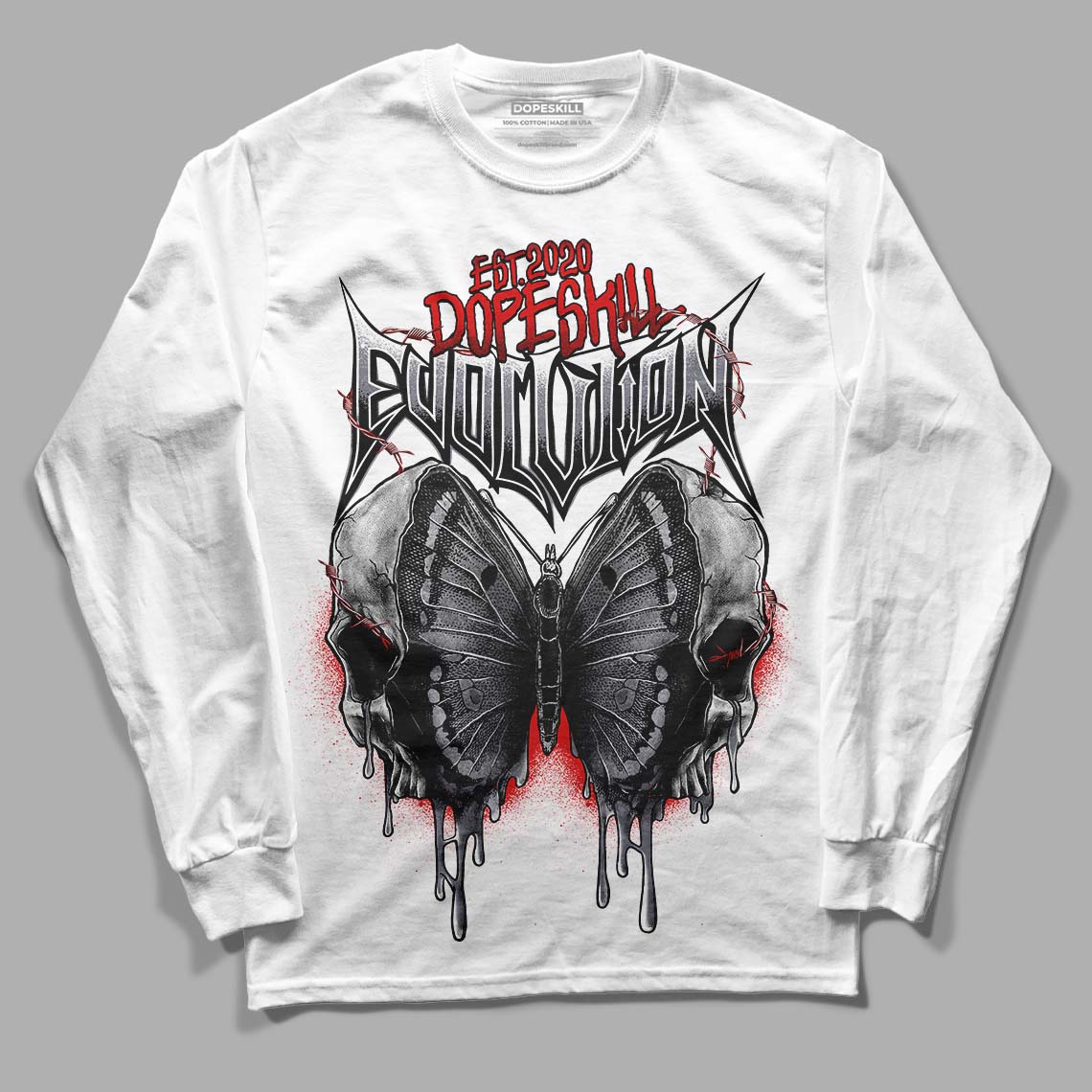 Fire Red 9s DopeSkill Long Sleeve T-Shirt DopeSkill Evolution Graphic - White 