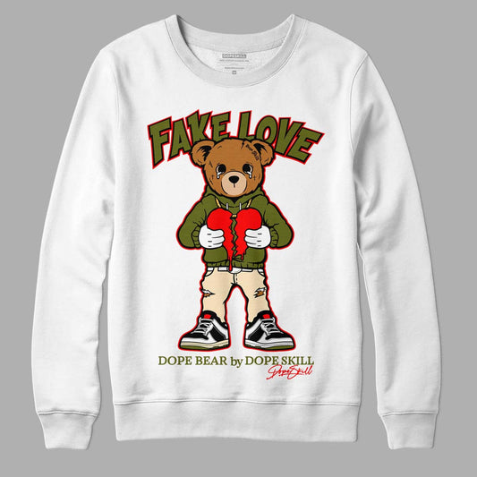 Travis Scott x Jordan 1 Low OG “Olive” DopeSkill Sweatshirt Fake Love Graphic Streetwear - WHite