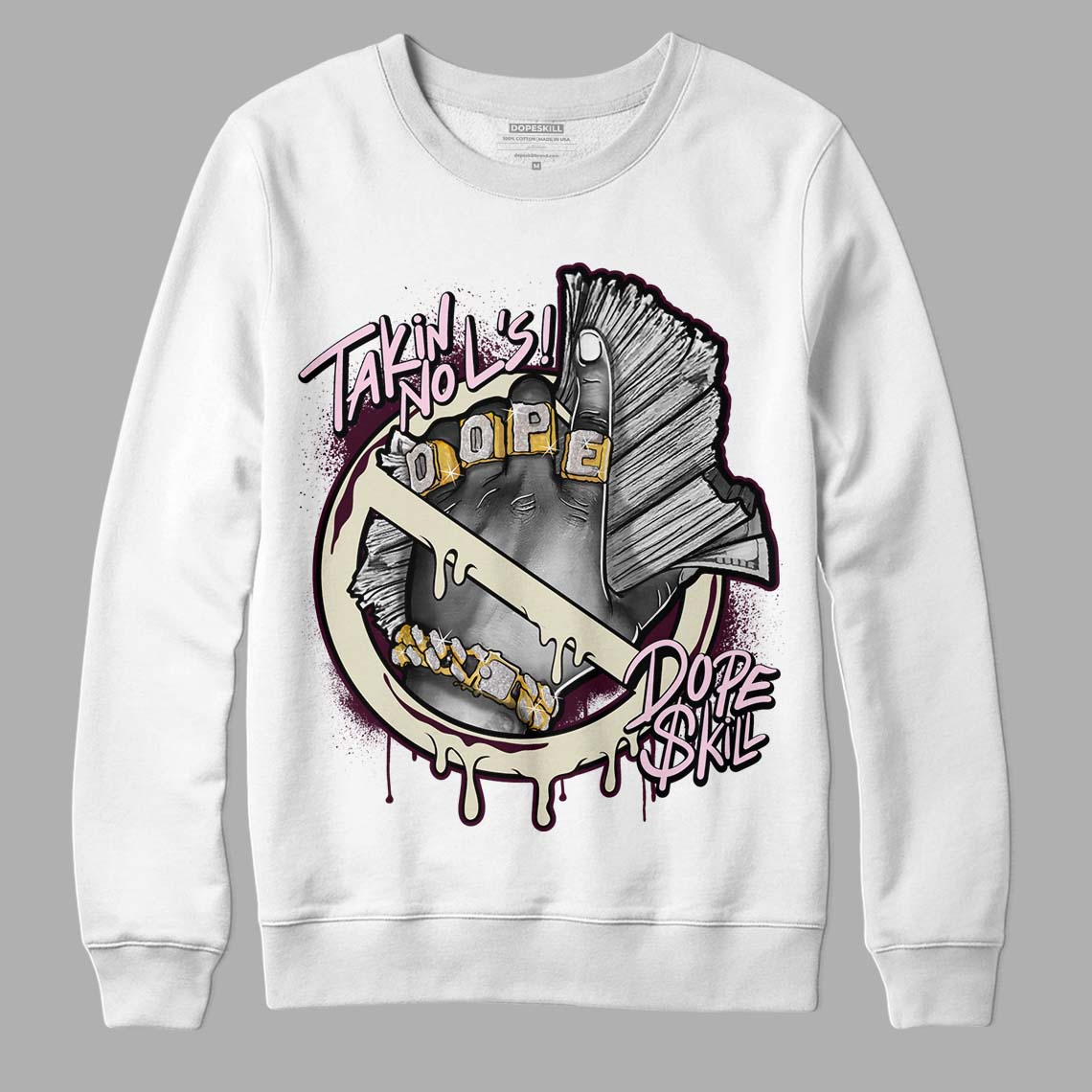 Dunk Low Night Maroon and Medium Soft Pink DopeSkill Sweatshirt Takin No L's Graphic Streetwear - White 