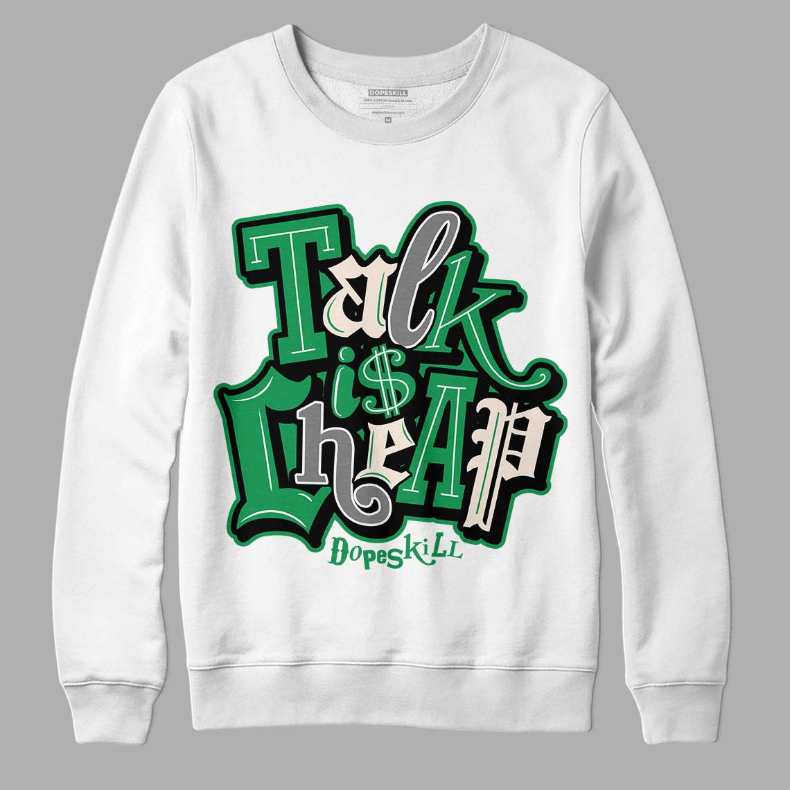 Jordan 2 Retro Lucky Green DopeSkill Sweatshirt Talk Is Chip Graphic Streetwear - White 