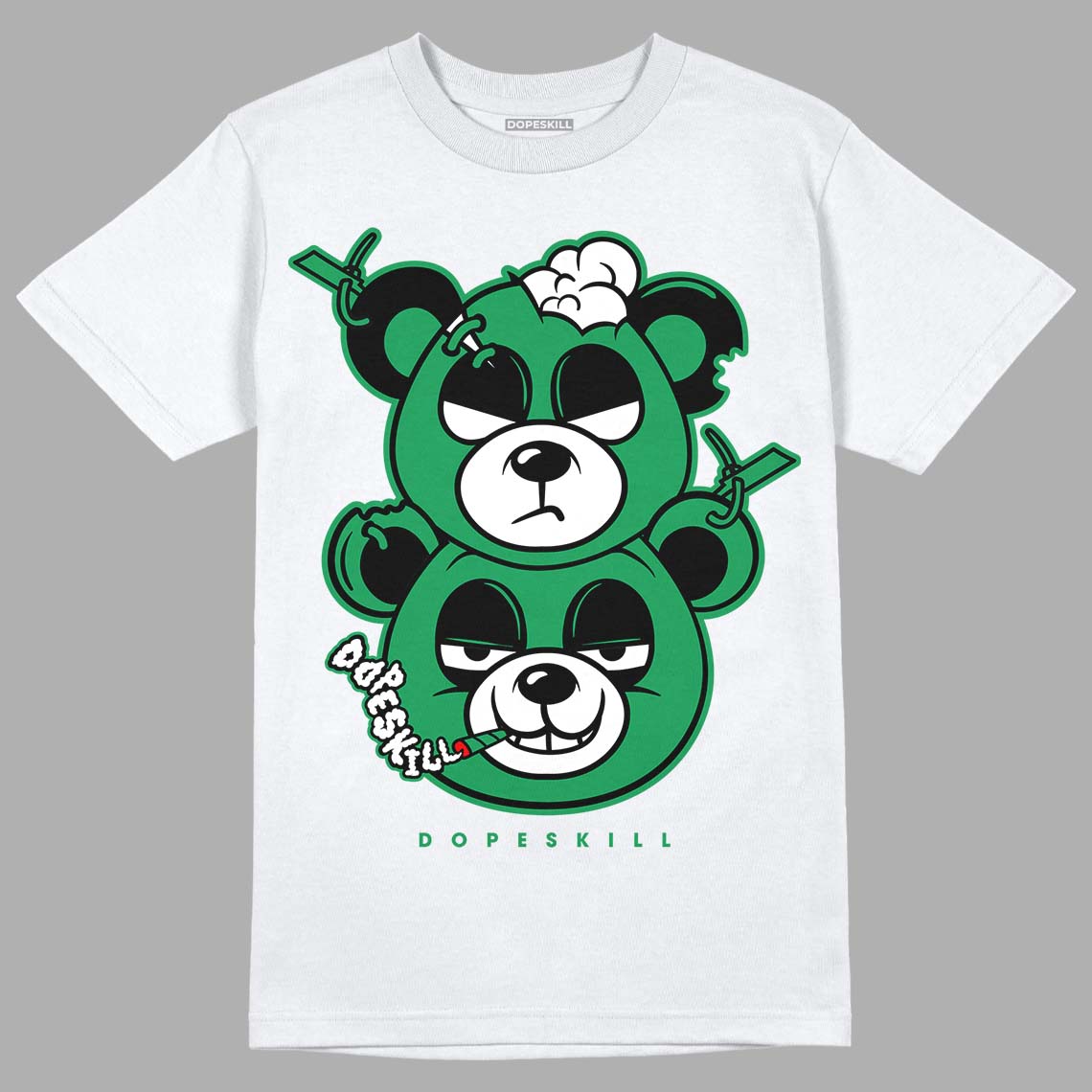 Jordan 1 Low Lucky Green DopeSkill T-Shirt New Double Bear Graphic Streetwear - White