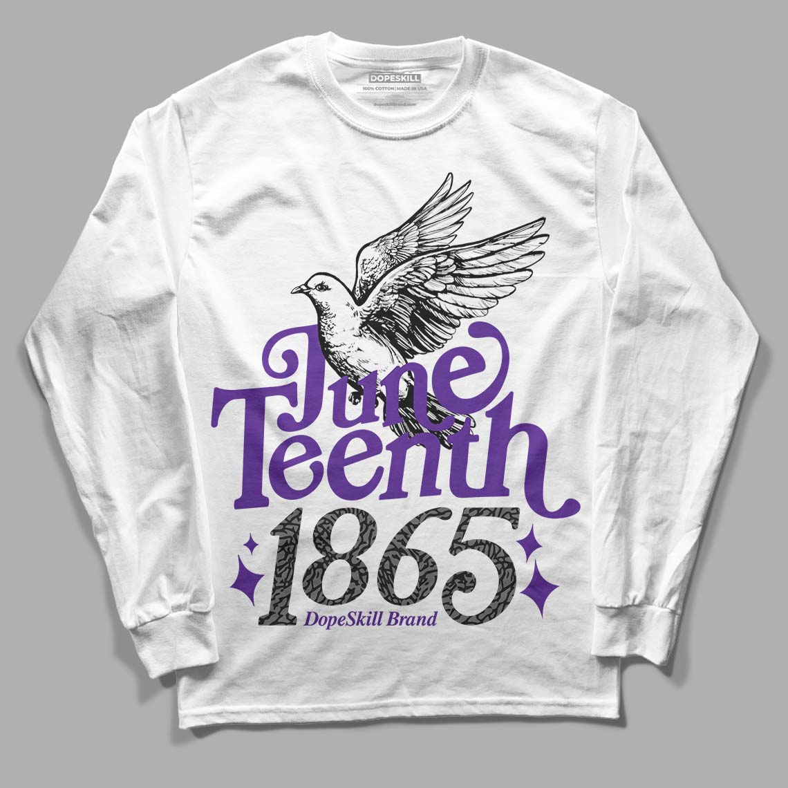 Jordan 3 Dark Iris DopeSkill Long Sleeve T-Shirt Juneteenth 1865 Graphic Streetwear - White