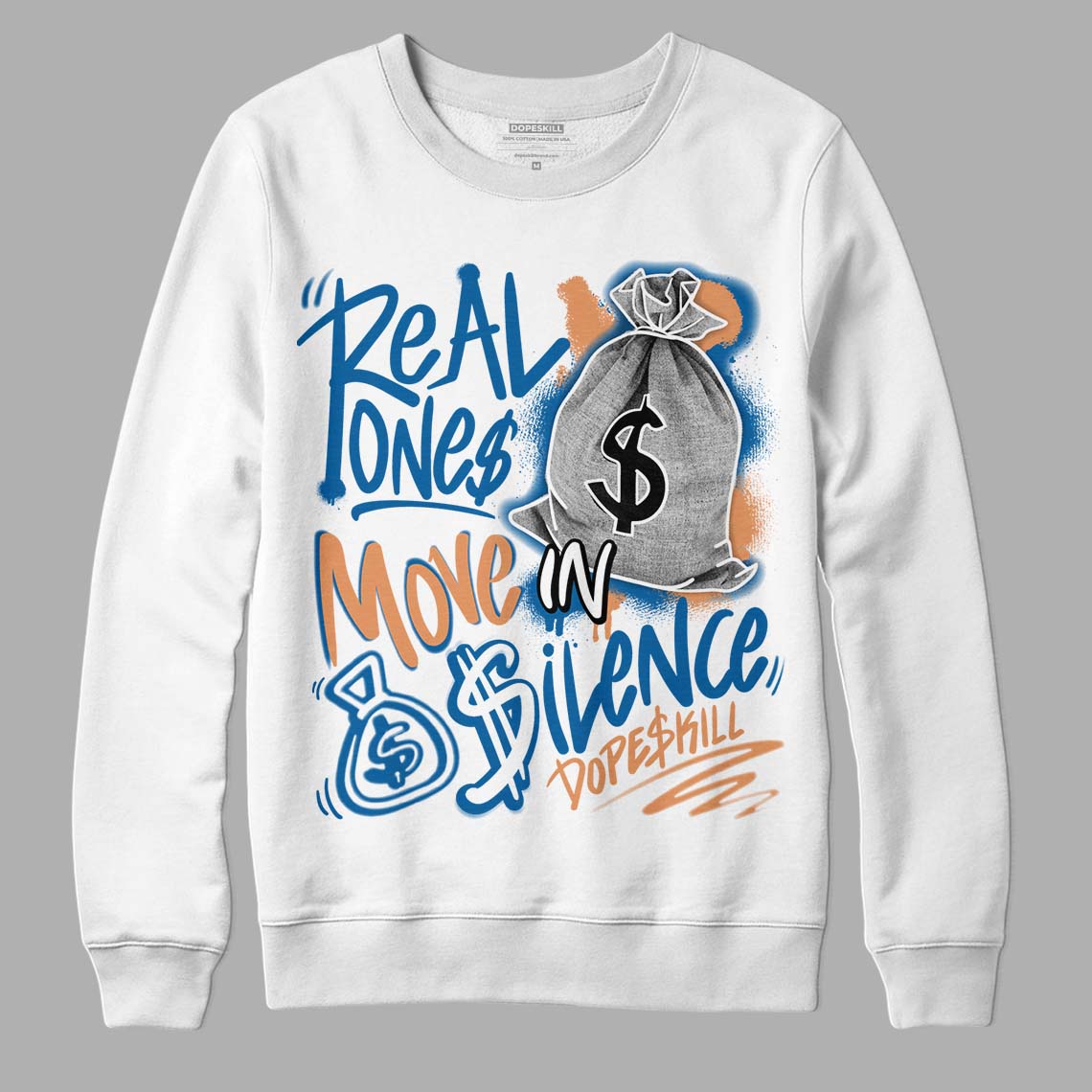 Jordan 3 Retro Wizards DopeSkill Sweatshirt Real Ones Move In Silence Graphic Streetwear - White