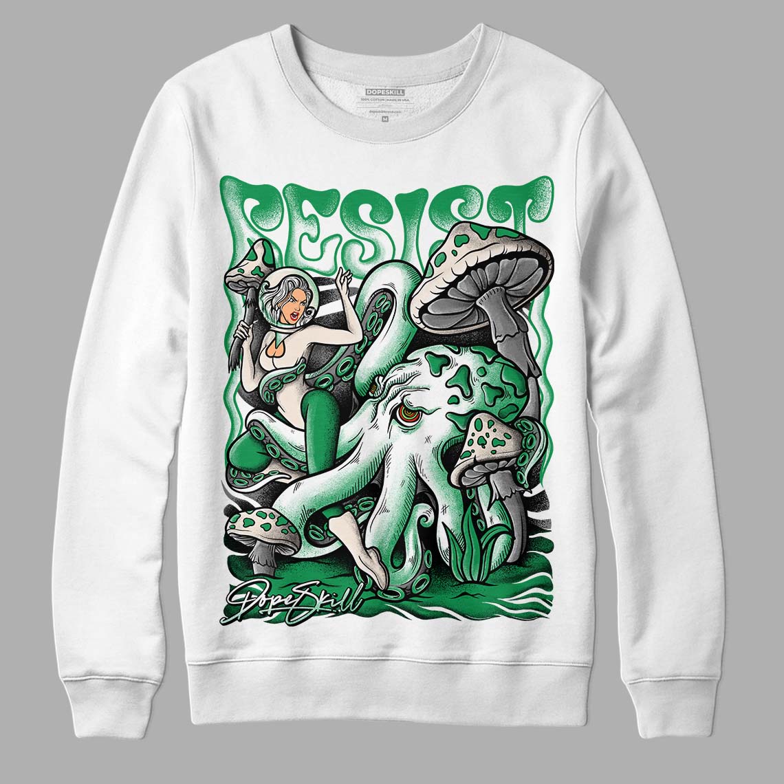 Jordan 2 Retro Lucky Green DopeSkill Sweatshirt Resist Graphic Streetwear  - White 