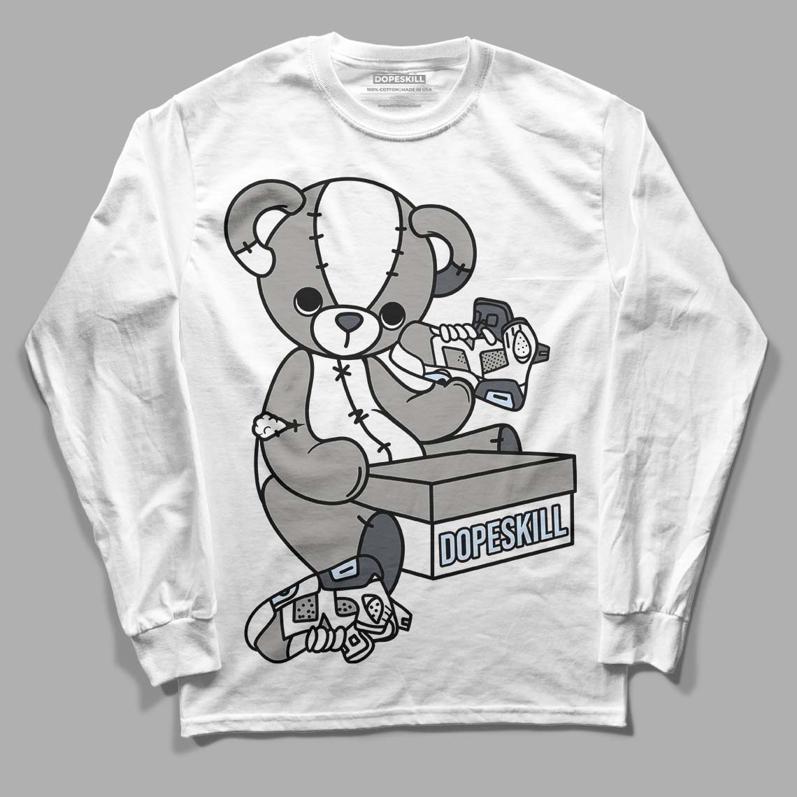 Jordan 6 Retro Cool Grey DopeSkill Long Sleeve T-Shirt Sneakerhead BEAR Graphic Streetwear - White