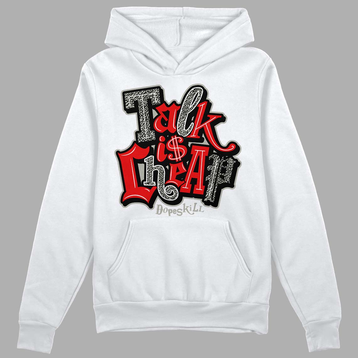 Fire Red 3s DopeSkill Hoodie Talk Is Chip Graphic - White