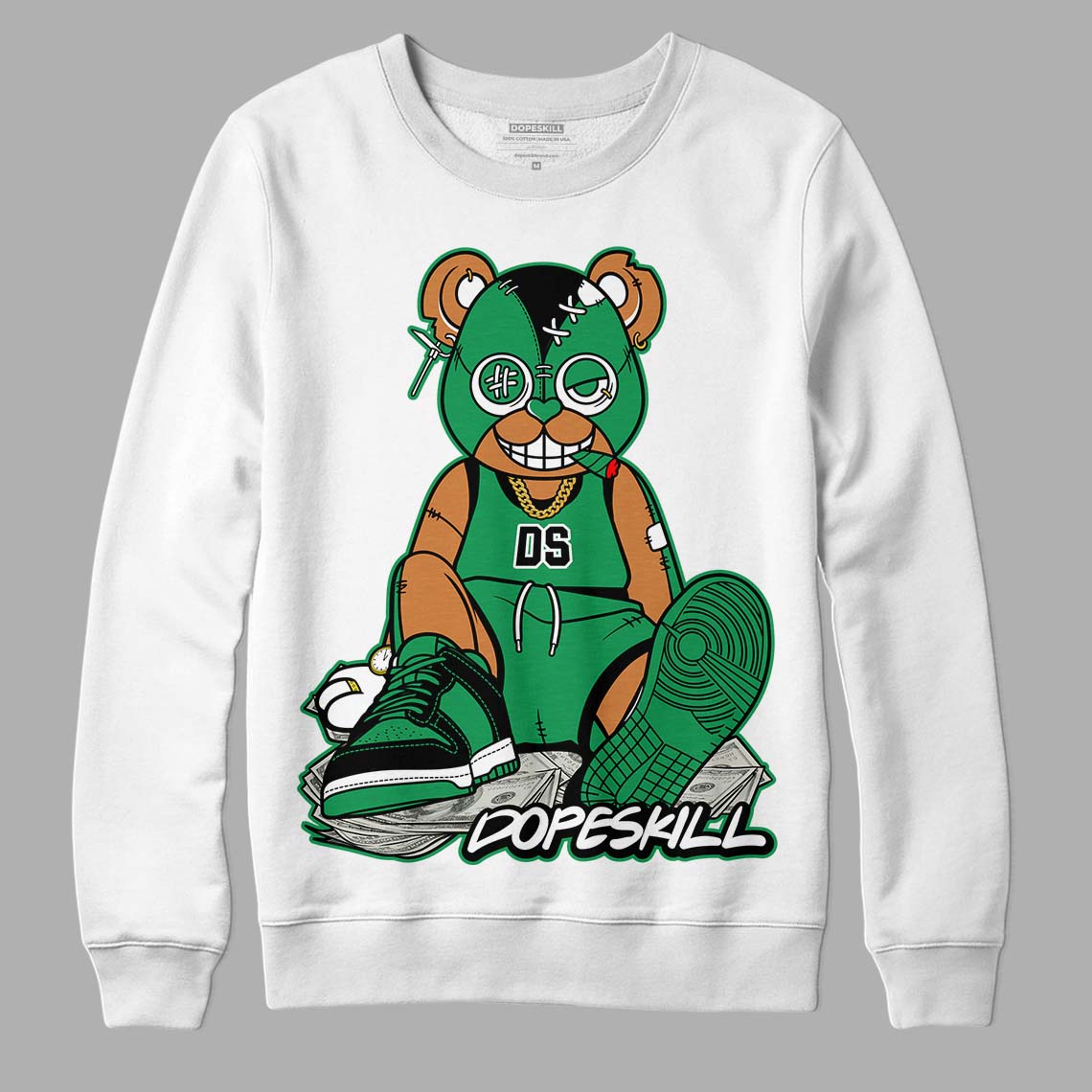 Jordan 1 Low Lucky Green DopeSkill Sweatshirt Greatest Graphic Streetwear - White