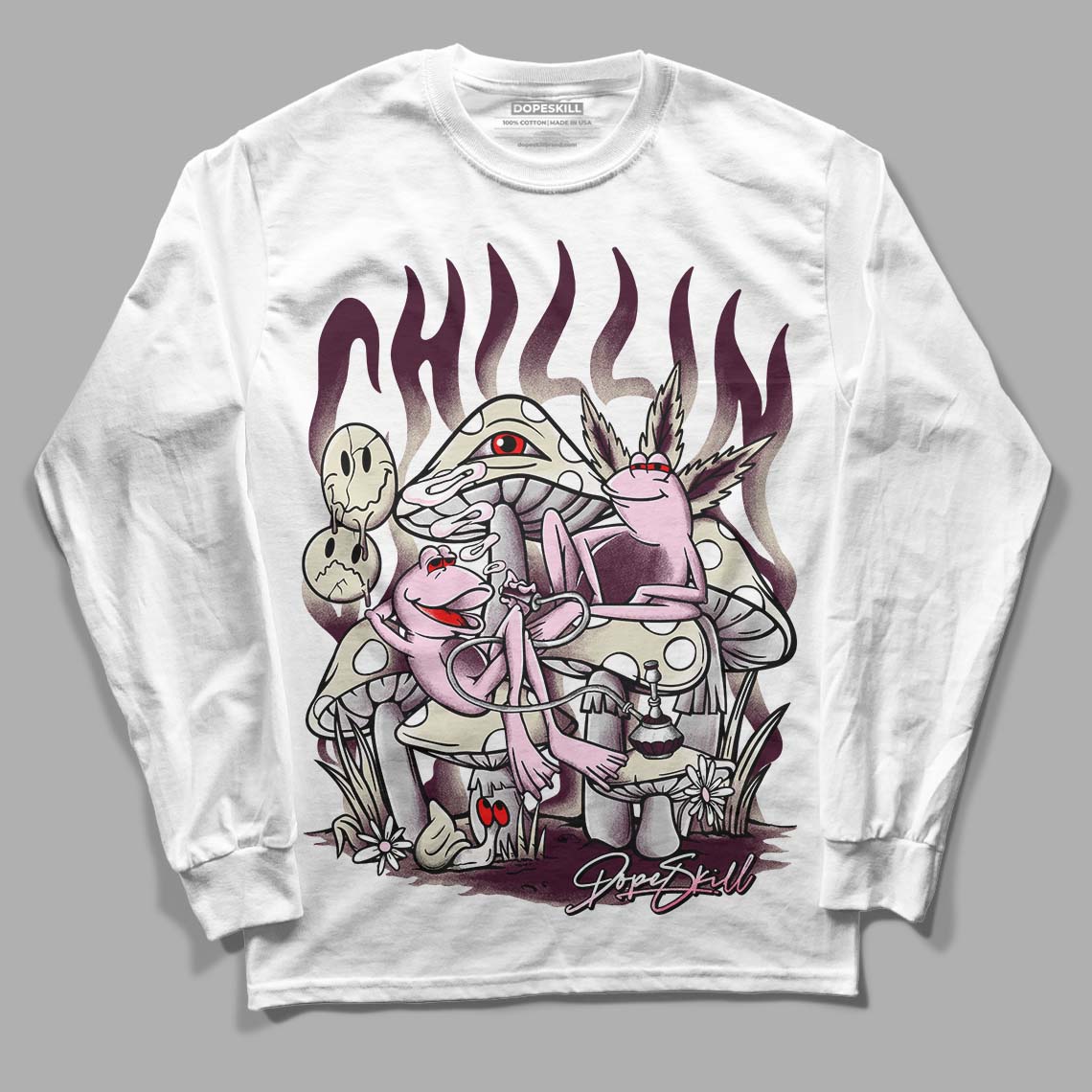 Dunk Low Night Maroon and Medium Soft Pink DopeSkill Long Sleeve T-Shirt Chillin Graphic Streetwear - White 