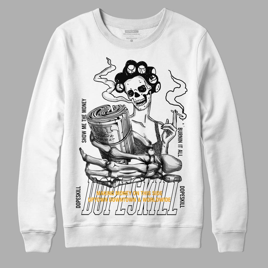 Black Taxi 12s DopeSkill Sweatshirt Show Me The Money Graphic - White 