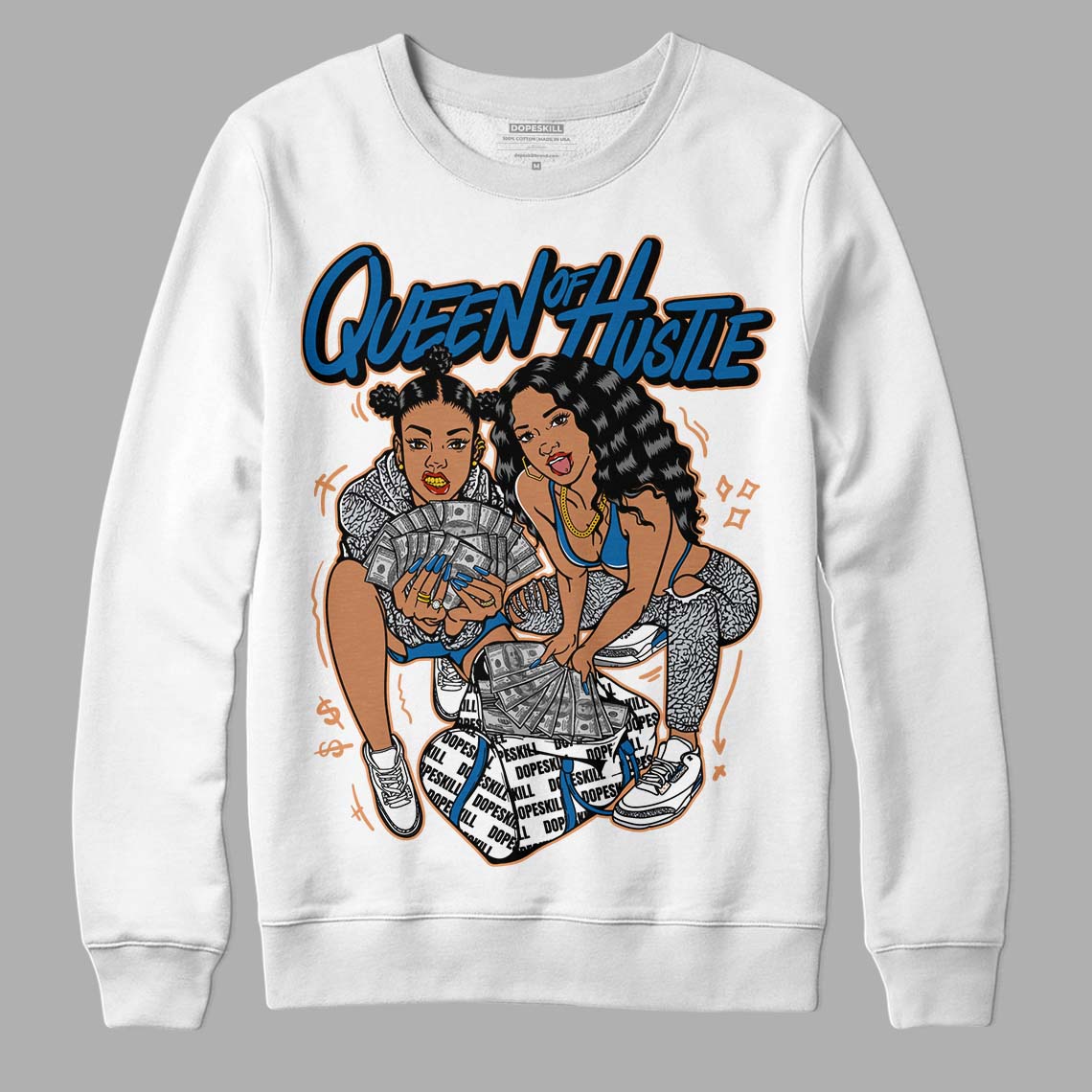 Jordan 3 Retro Wizards DopeSkill Sweatshirt Queen Of Hustle Graphic Streetwear - White