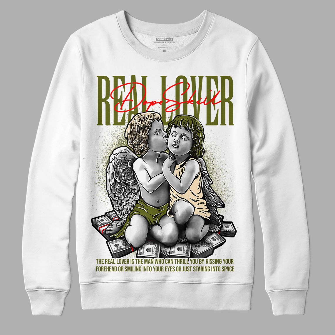 Travis Scott x Jordan 1 Low OG “Olive” DopeSkill Sweatshirt Real Lover Graphic Streetwear - White