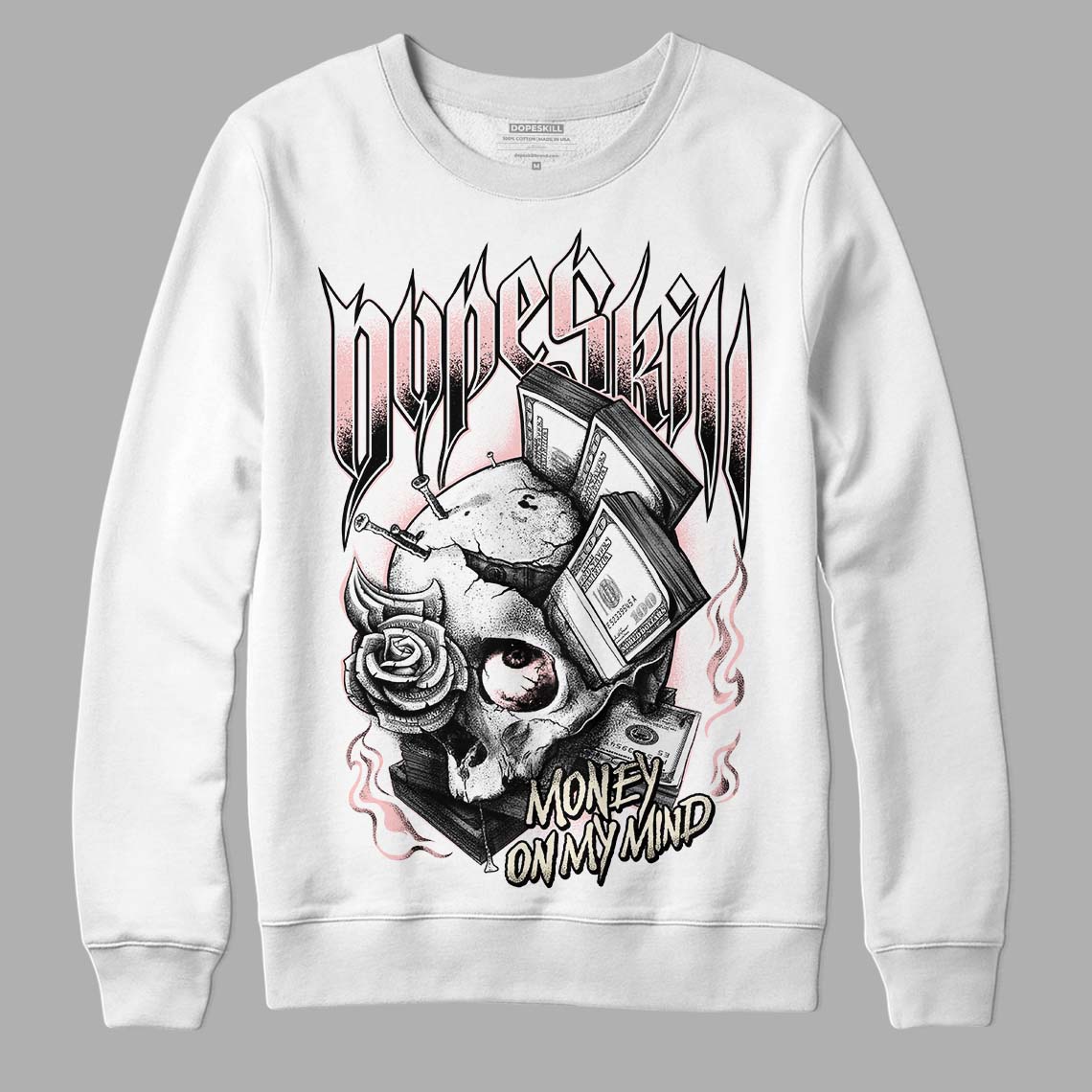 Jordan 1 High OG WMNS Washed Pink DopeSkill Sweatshirt Money On My Mind Graphic Streetwear - White