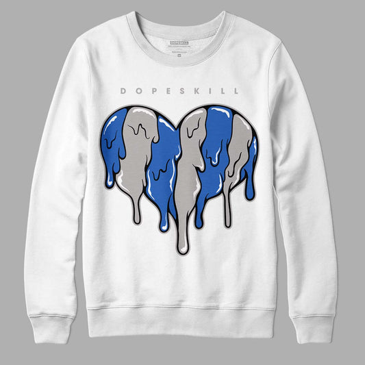 True Blue 1s DopeSkill Sweatshirt Slime Drip Heart Graphic - White