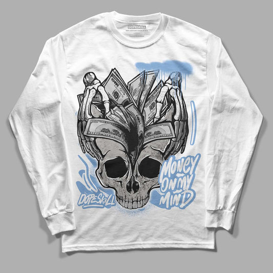 Jordan 5 Retro University Blue DopeSkill Long Sleeve T-Shirt MOMM Skull Graphic Streetwear - White 
