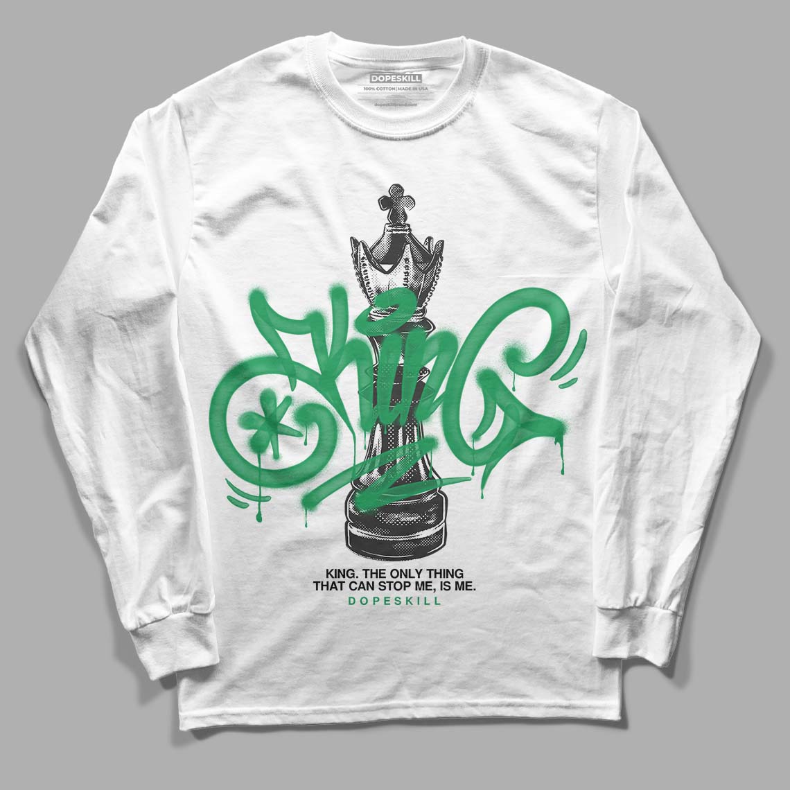 Jordan 1 Low Lucky Green DopeSkill Long Sleeve T-Shirt King Chess Graphic Streetwear - White