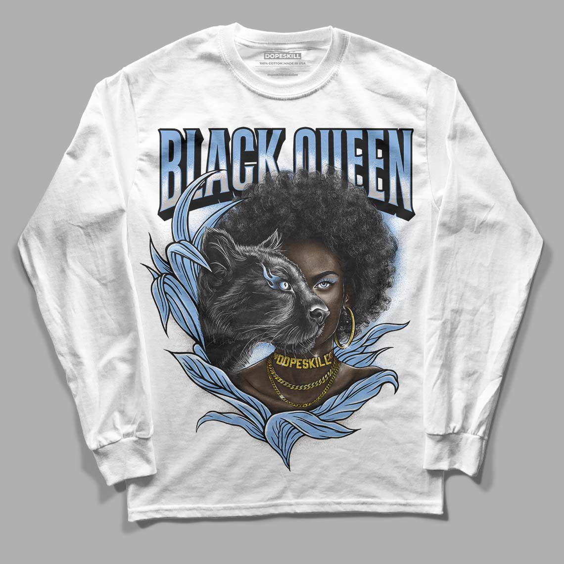 Jordan 5 Retro University Blue DopeSkill Long Sleeve T-Shirt New Black Queen Graphic Streetwear - White 