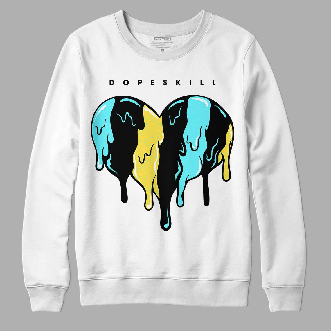 Aqua 5s DopeSkill Sweatshirt Slime Drip Heart Graphic - White