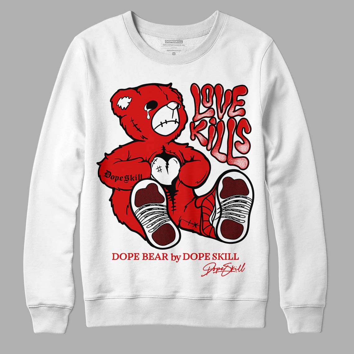 Jordan 12 Retro ‘Gym Red’ DopeSkill Sweatshirt Love Kills Graphic Streetwear - White 