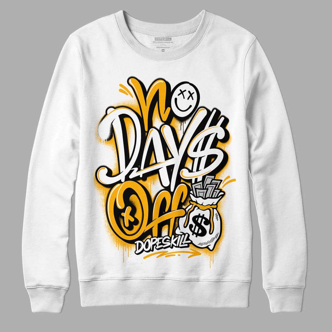 Goldenrod Dunk DopeSkill Sweatshirt No Days Off Graphic - White 