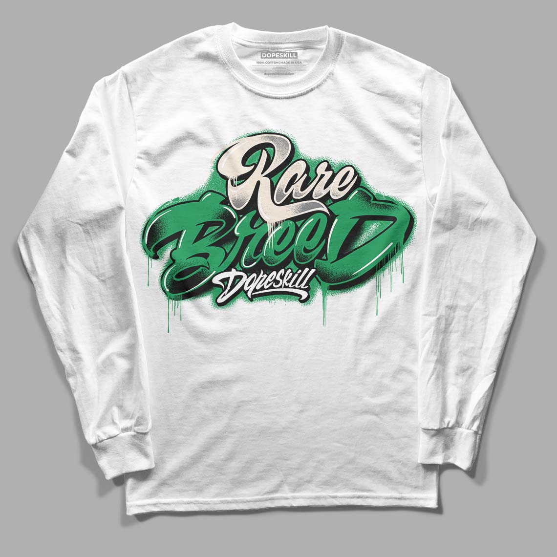 Jordan 2 Retro Lucky Green DopeSkill Long Sleeve T-Shirt Rare Breed Type Graphic Streetwear - White 