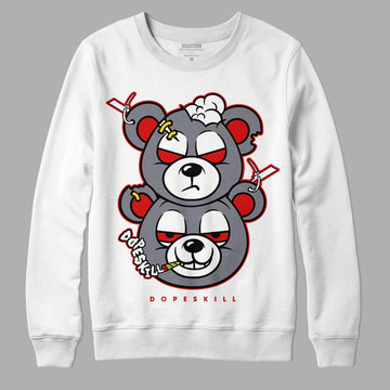 Fire Red 9s DopeSkill Sweatshirt New Double Bear Graphic - White 