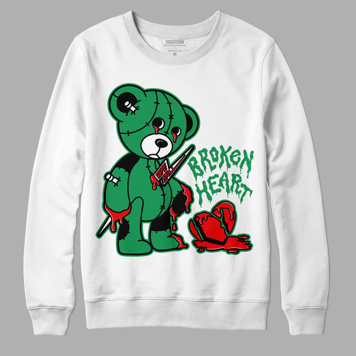 Jordan 1 Low Lucky Green DopeSkill Sweatshirt Broken Heart Graphic Streetwear - White