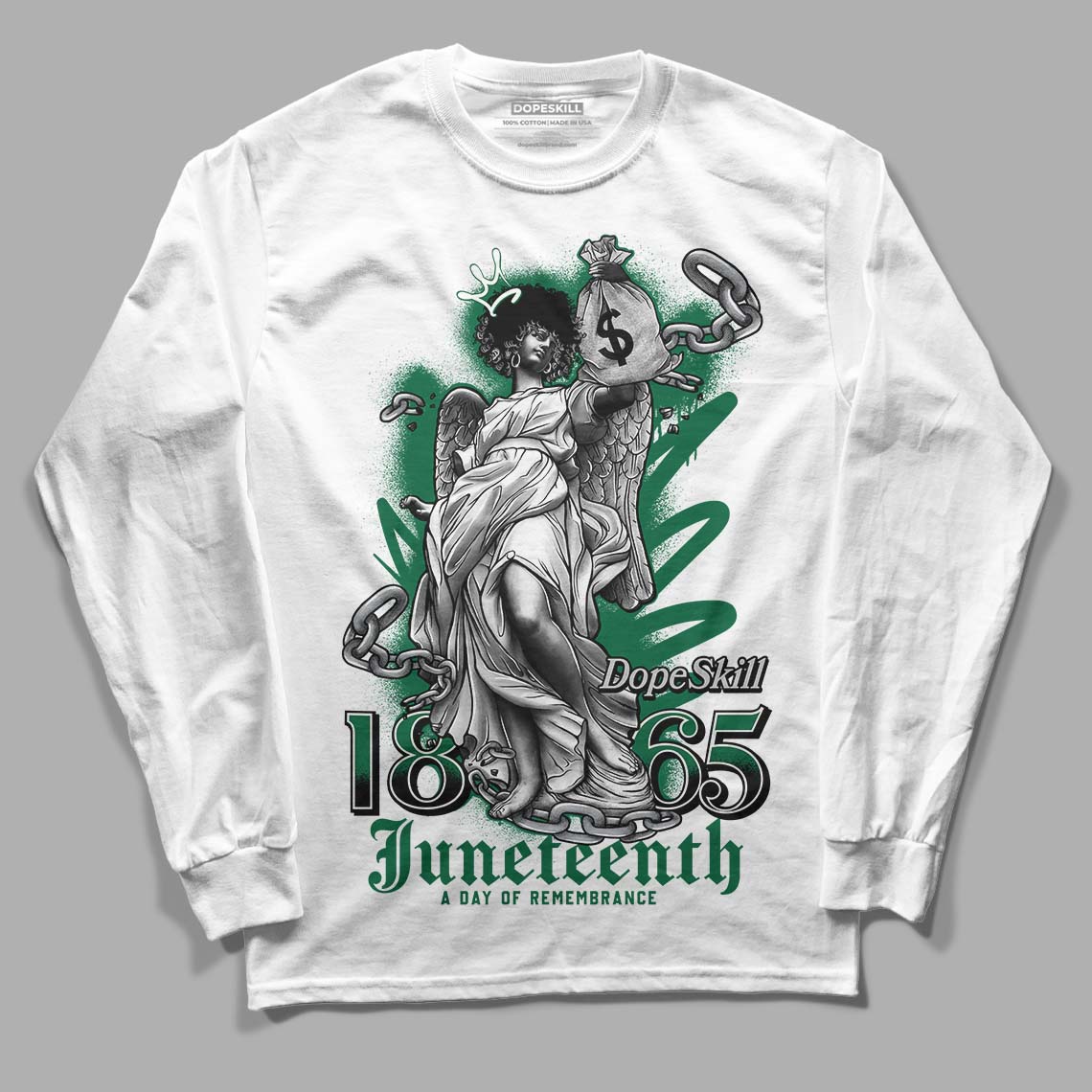 Gorge Green 1s DopeSkill Long Sleeve T-Shirt Juneteenth Graphic - White 