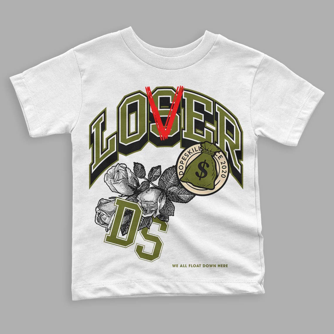 Travis Scott x Jordan 1 Low OG “Olive” DopeSkill Toddler Kids T-shirt Loser Lover Graphic Streetwear - White